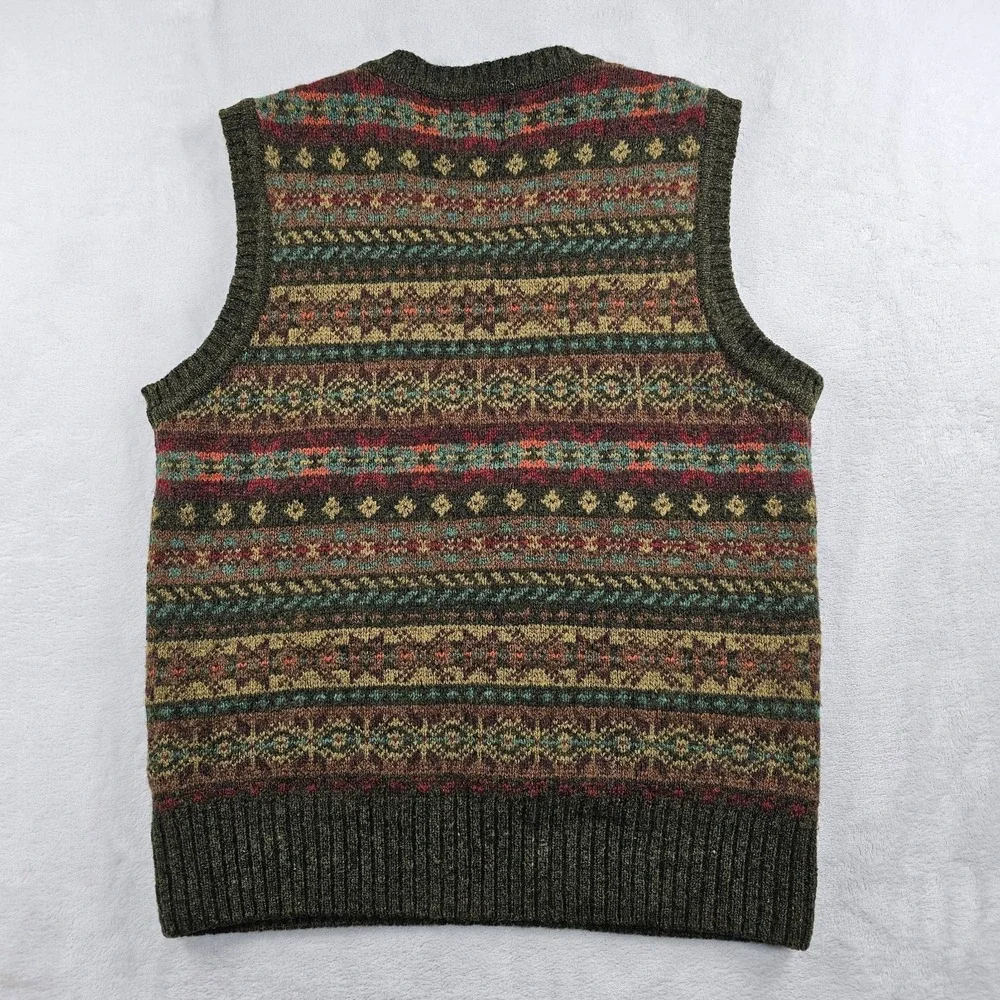 J.PRESS Fair Isle V-Neck Knit Vest Men's Medium 100% Wool Made In Scotland